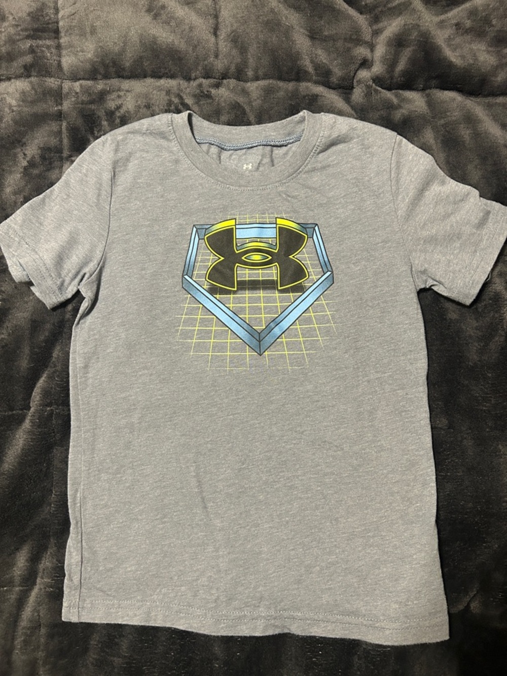 Under Armour Gray Tee with Blue and Yellow Neon Logo